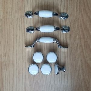 White and Silver Cabinet Hardware 5 Knobs 3 Pulls